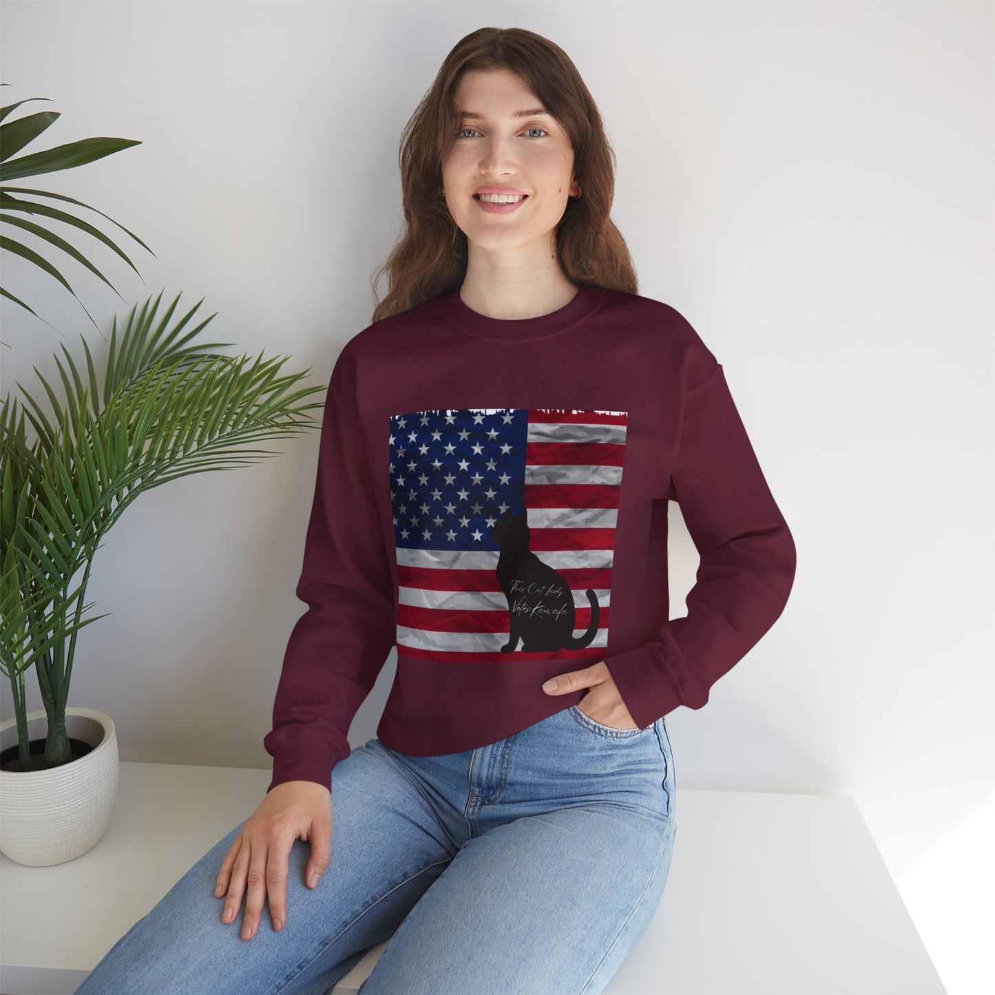 Unisex Heavy Sweatshirt Cat Ladies for Kamala 2024, This Cat Lady Votes Kamala 2024, Madam President