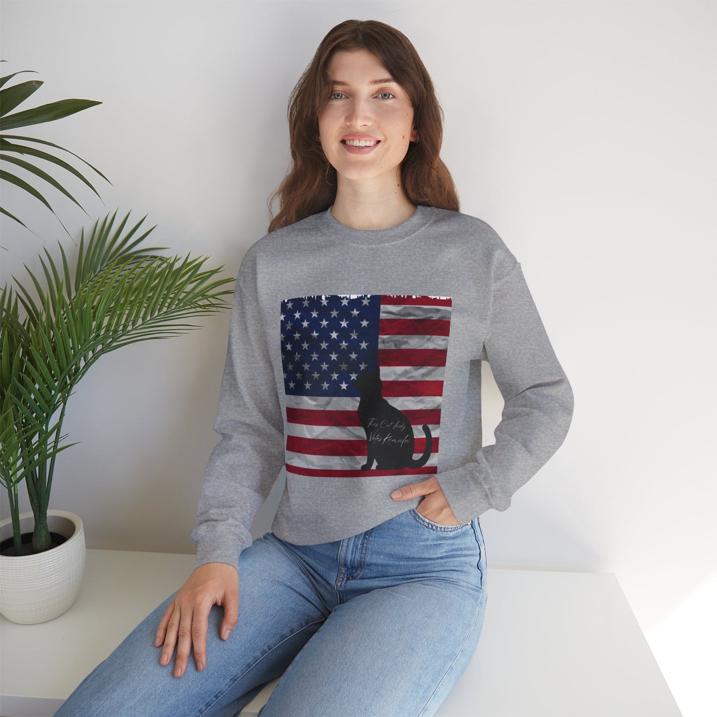 Unisex Heavy Sweatshirt Cat Ladies for Kamala 2024, This Cat Lady Votes Kamala 2024, Madam President