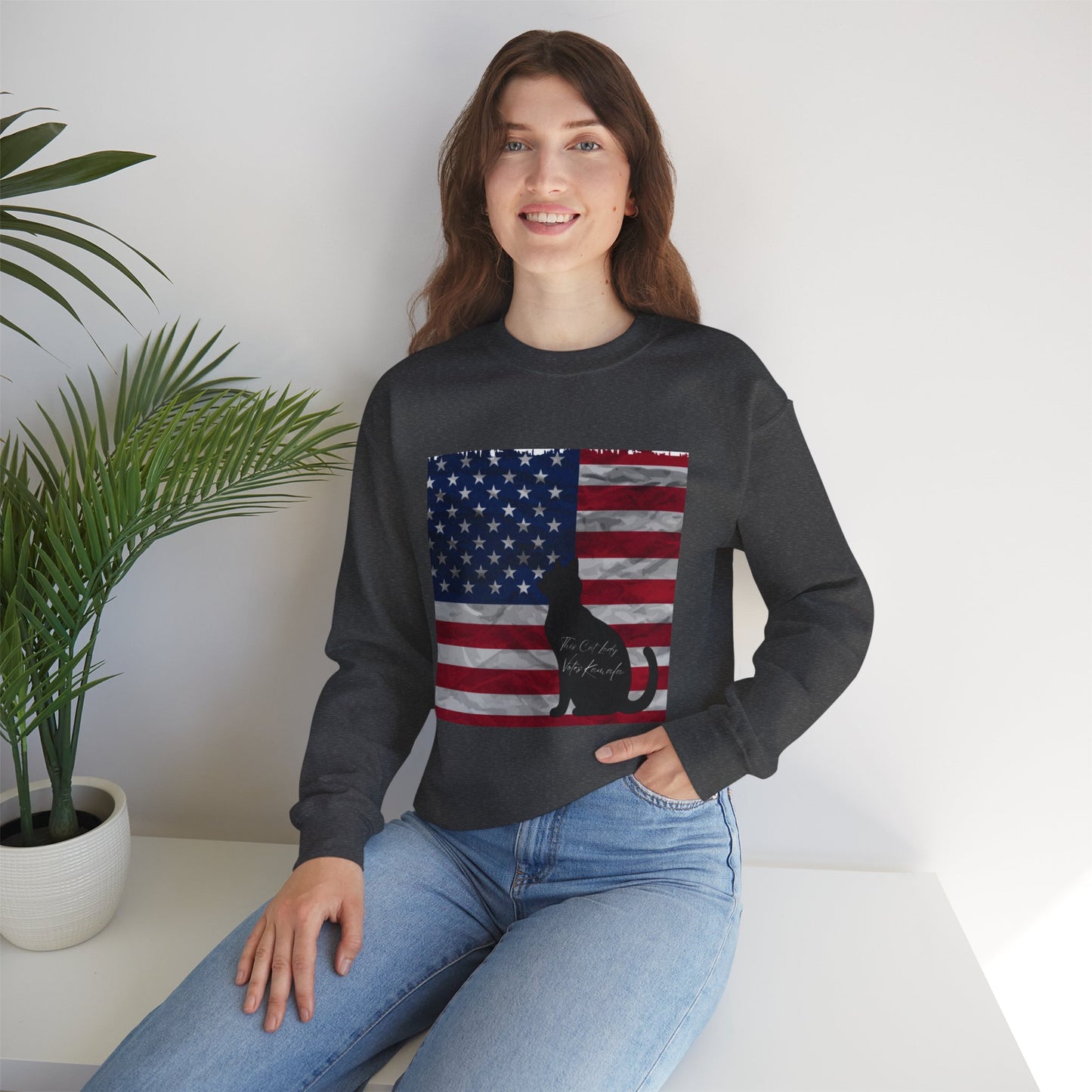 Unisex Heavy Sweatshirt Cat Ladies for Kamala 2024, This Cat Lady Votes Kamala 2024, Madam President