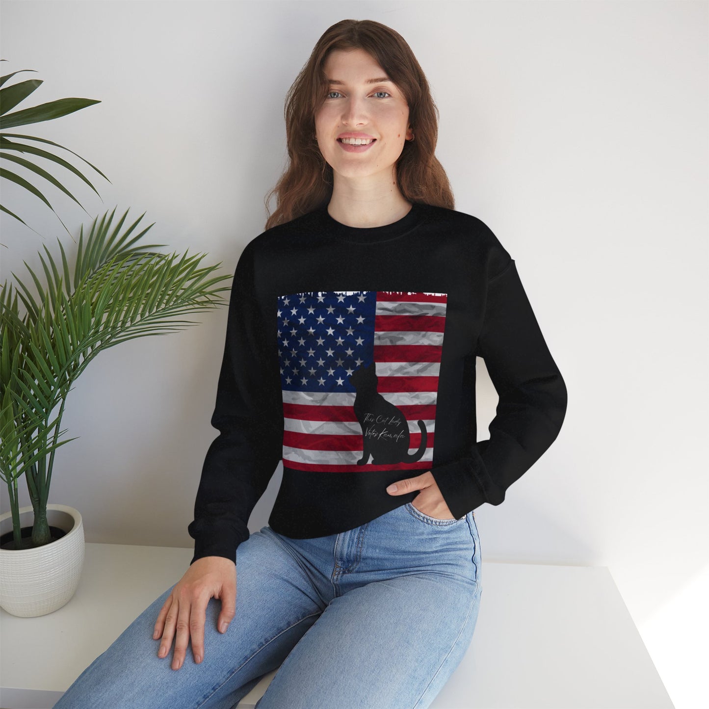 Unisex Heavy Sweatshirt Cat Ladies for Kamala 2024, This Cat Lady Votes Kamala 2024, Madam President